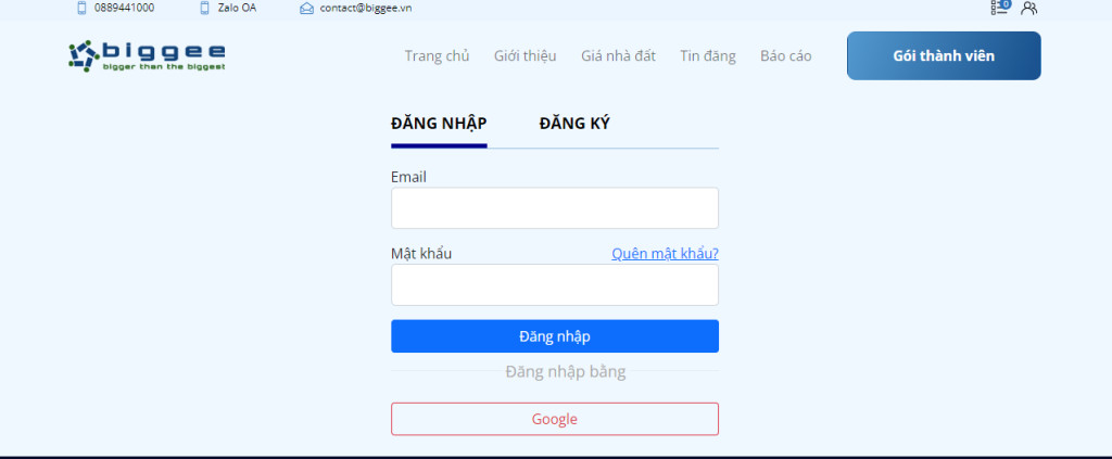 Hướng dẫn đăng nhập và đăng ký tài khoản Biggee